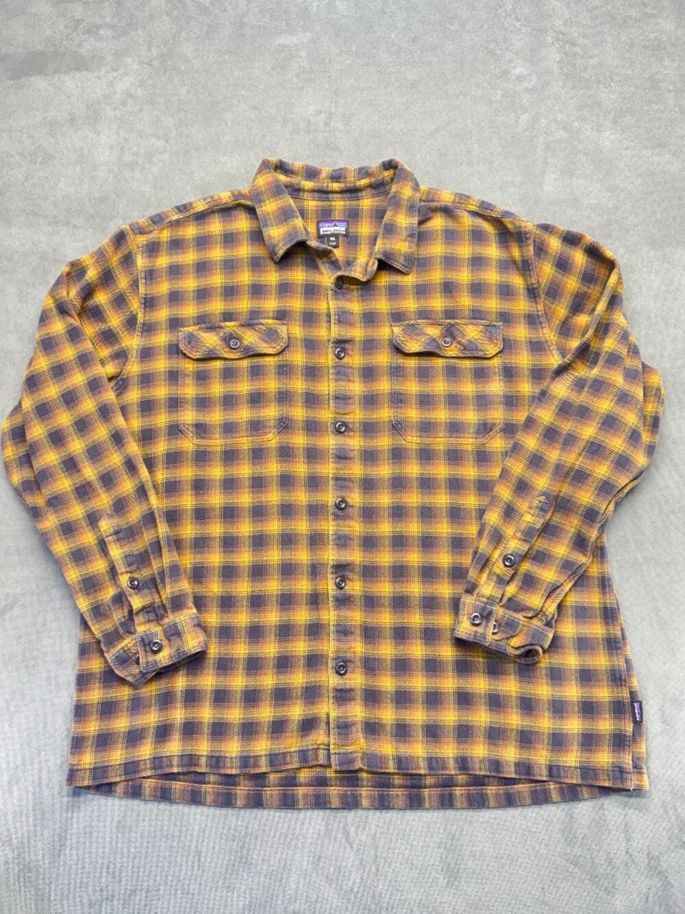 Patagonia Fjord Flannel Shirt Mens XXL Yellow Plaid Organic Cotton midweight